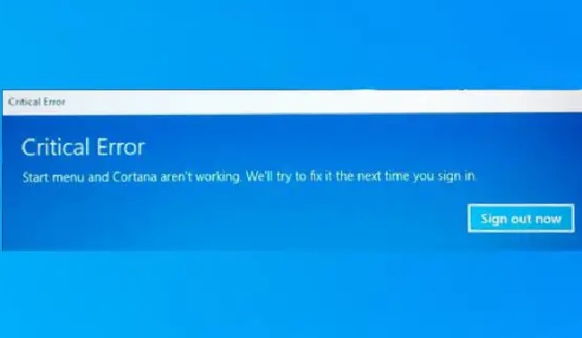 Start Menu And Cortana Aren't Working Error